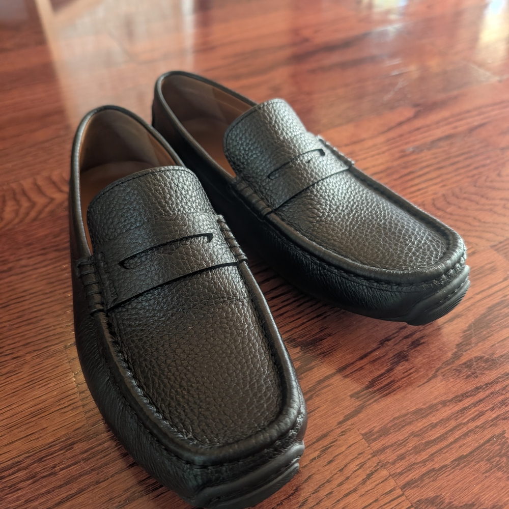 Coach Textured Black Leather Slip-Ons
